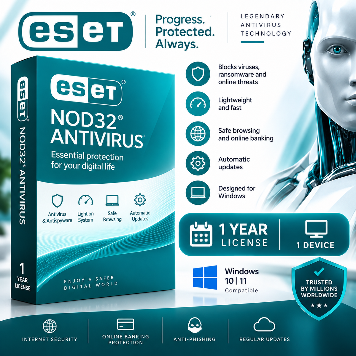 ESET NOD32 Antivirus 1 Year License | 1 Device | Digital Activation Key