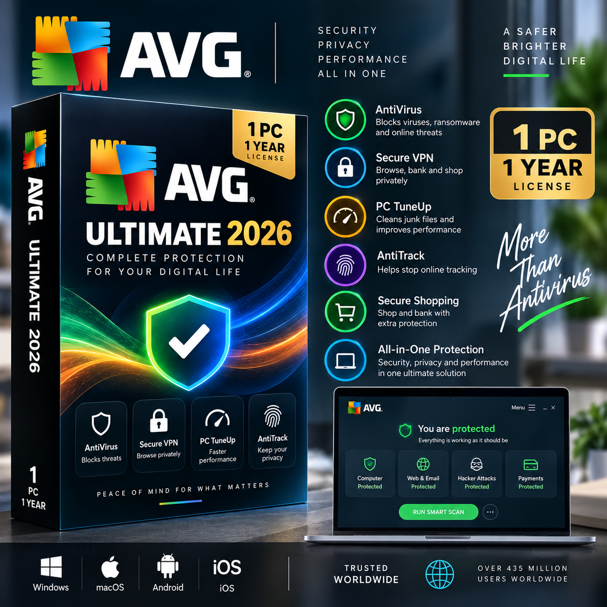 AVG Ultimate 2026 1 Year License | 1 PC | Digital Activation Key