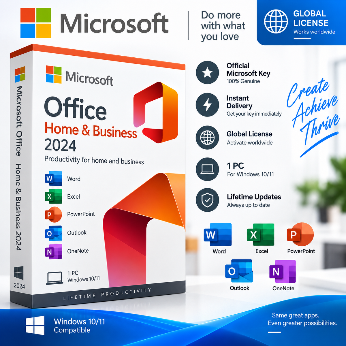 Microsoft Office Home and Business 2024 | Global License Key | Digital Activation
