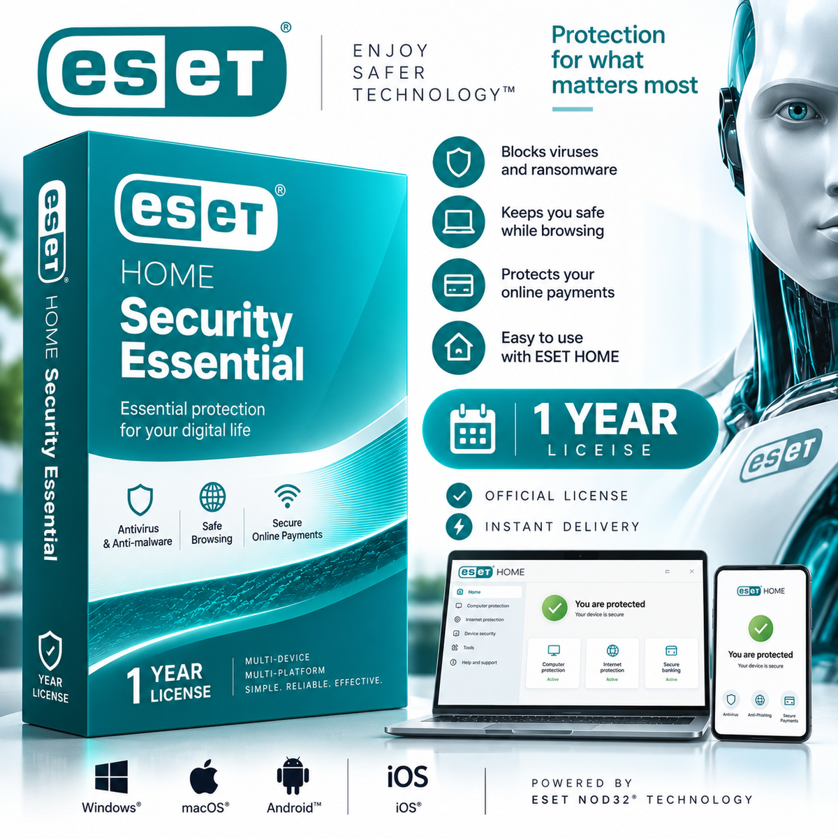 ESET HOME Security Essential 1 Year License | Digital Activation Key | Antivirus Protection